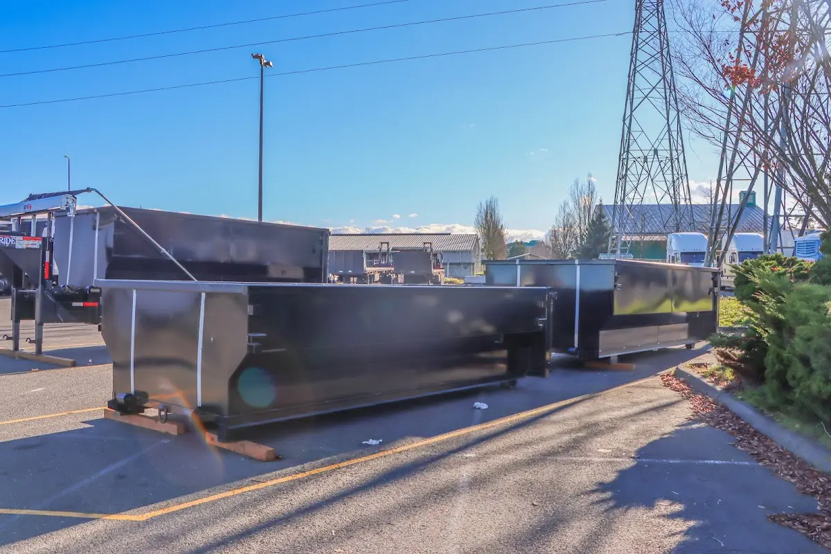 Roll-off dumpster ready for waste disposal at job site for 2 Yard Dumpster Rental in Randallstown